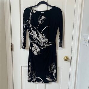 Anne Klein Black and White Floral Midi Dress Size 6